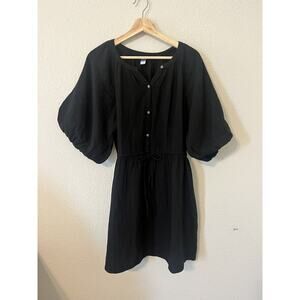 Old Navy Women's Waist-Defined Pull-Sleeve Mini Poet Dress Black Size Medium